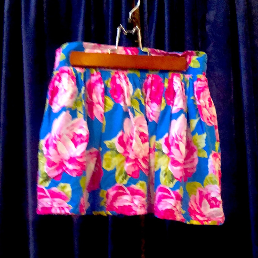 Abercrombie and Fitch Floral Skirt with pink flowers on blue background lined